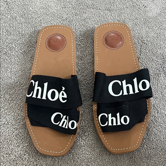 Chloe Woody logo print canvas slides - Picture 2 of 11